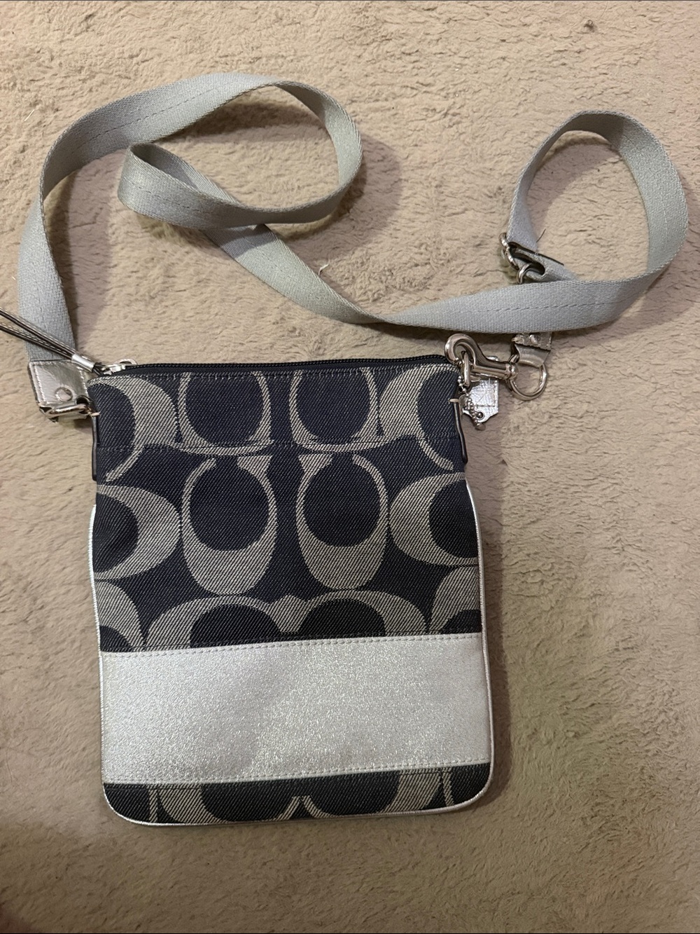 Coach Charcoal and Light Silver Signature Crossbody Bag